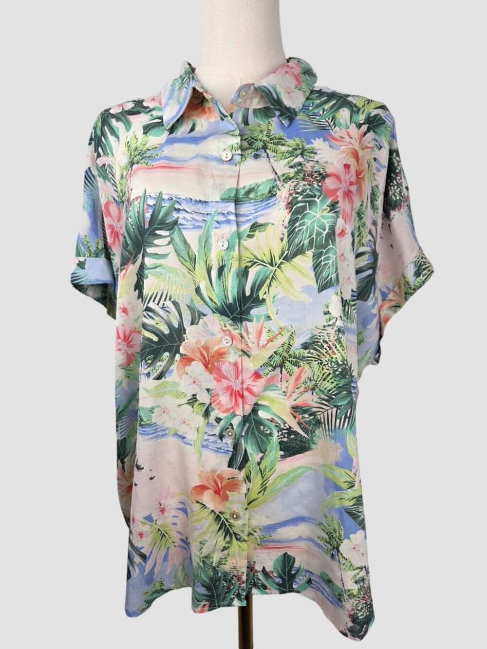 Tommy Bahama Ocean Vida 100% Silk Tropical Floral Camp Shirt Sz XL Vacation EUC - Picture 3 of 11